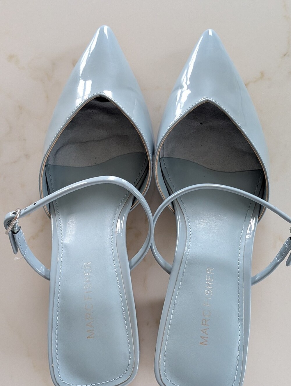 Marc Fisher Light Blue Patent Leather Block Heels, Size 7.5